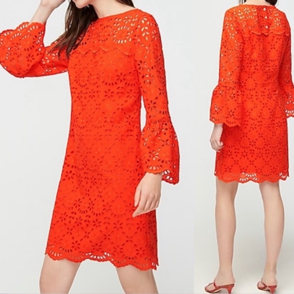 J. Crew Bell Sleeve Eyelet Shift Dress